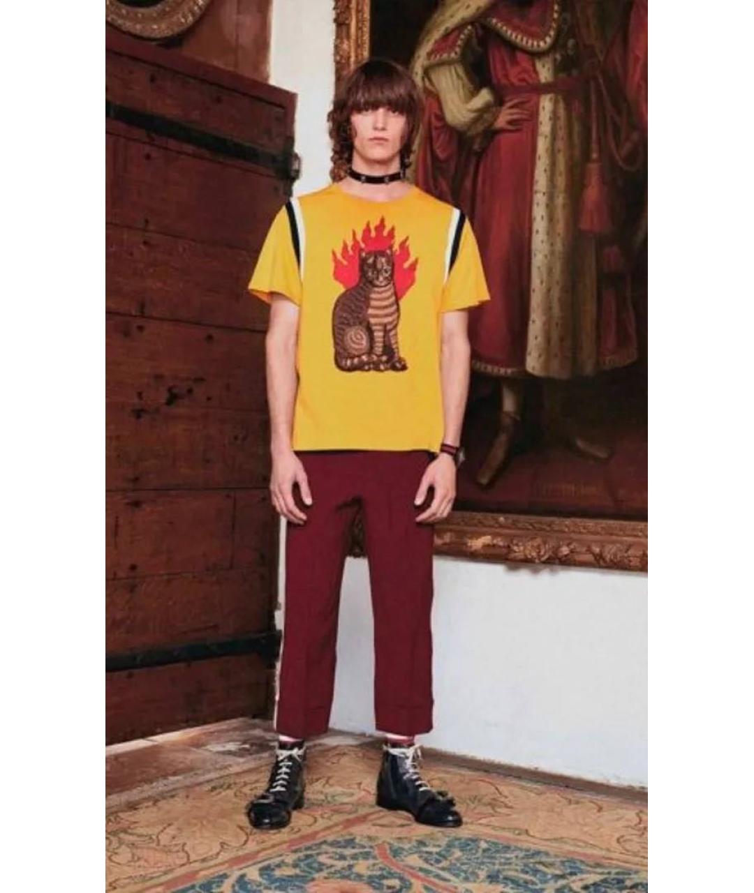 GUCCI Желтая хлопковая футболка, фото 8