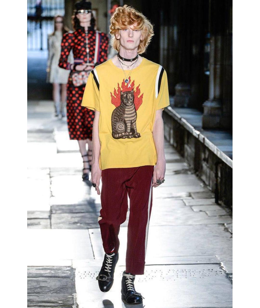 GUCCI Желтая хлопковая футболка, фото 6