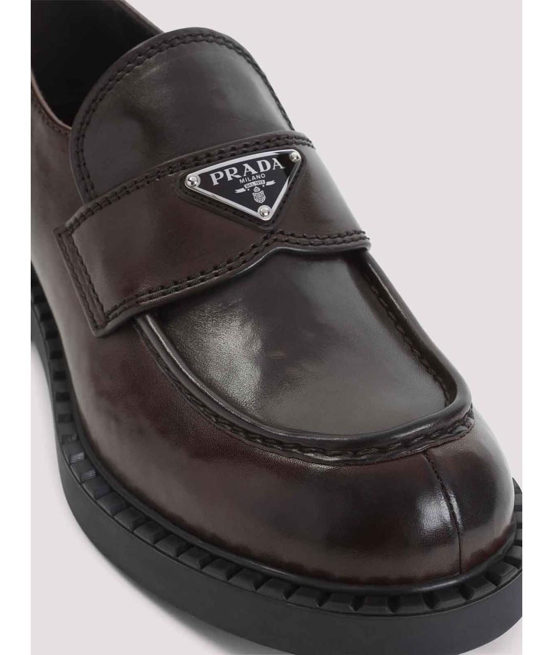 PRADA Коричневые кожаные лоферы, фото 4