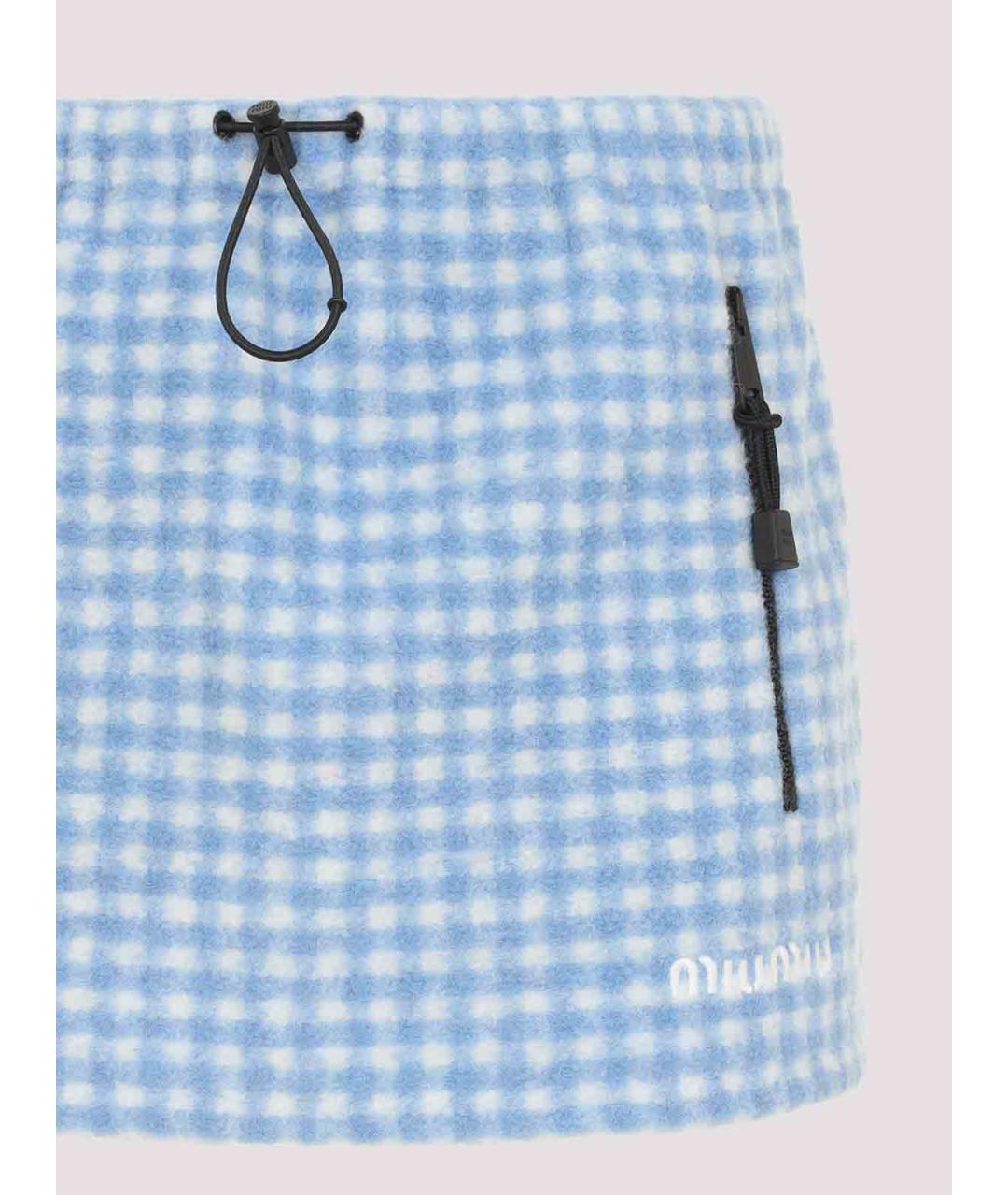 MIU MIU Голубая шерстяная юбка мини, фото 3