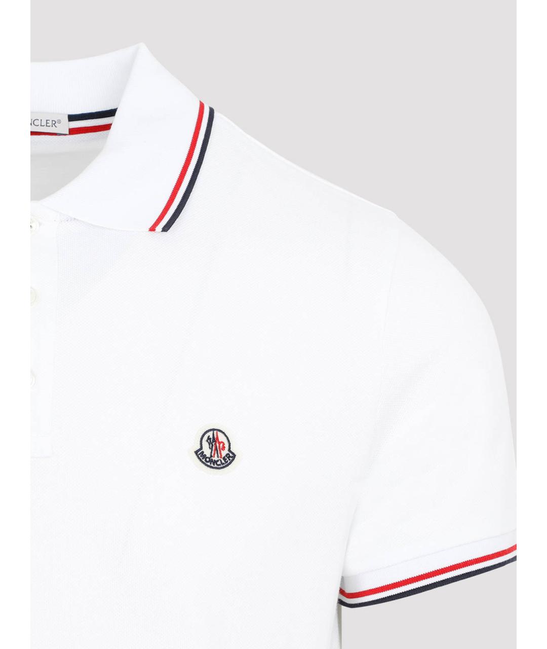 MONCLER Белое хлопковое поло с коротким рукавом, фото 3