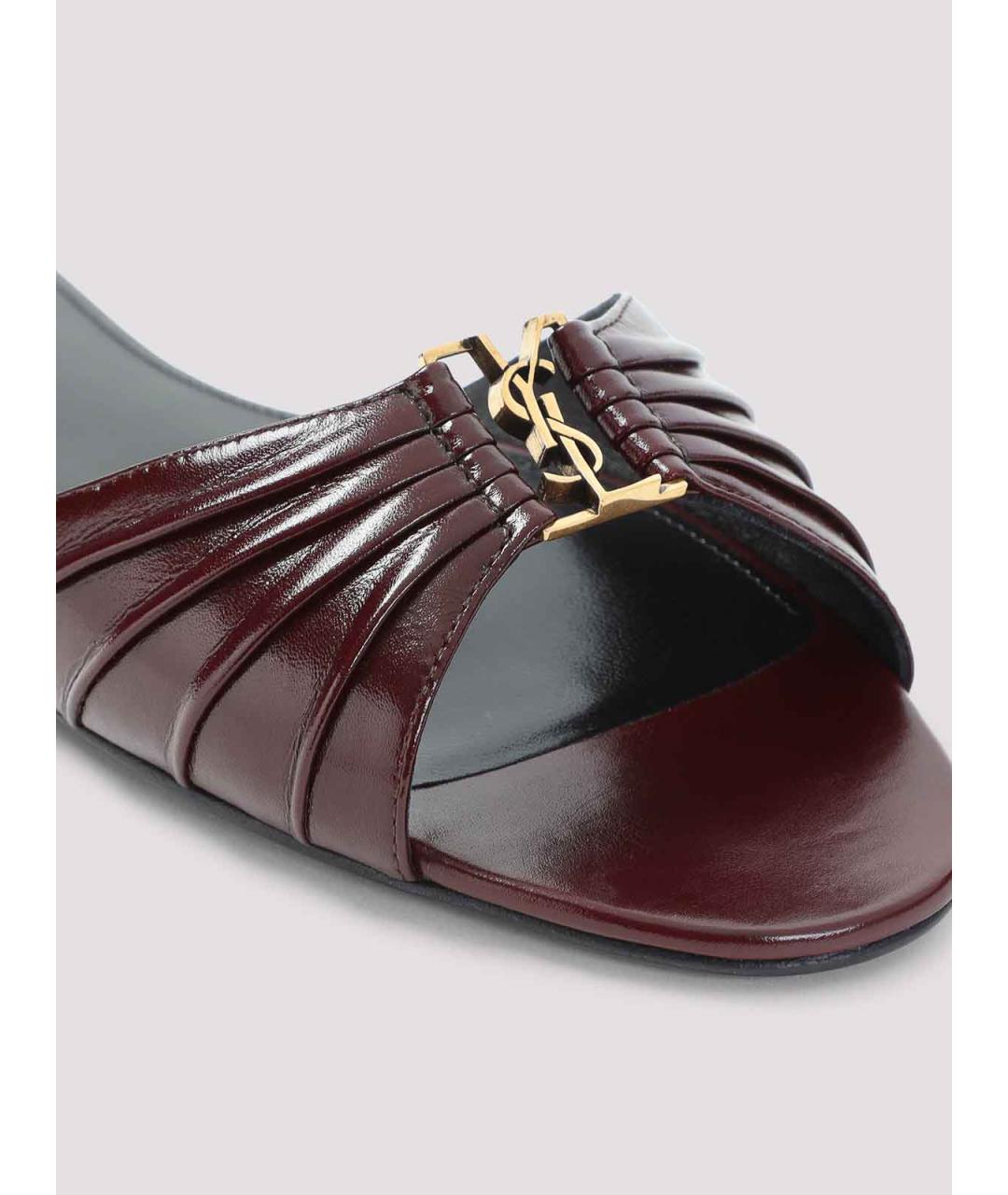SAINT LAURENT Бордовые кожаные сандалии, фото 4