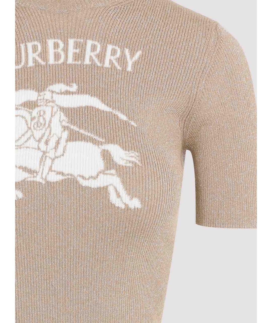 BURBERRY Бежевая хлопко-эластановая футболка, фото 3