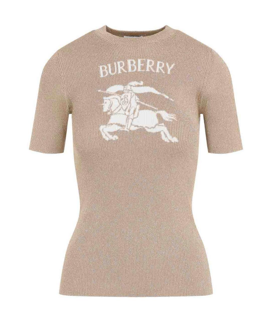 BURBERRY Бежевая хлопко-эластановая футболка, фото 1
