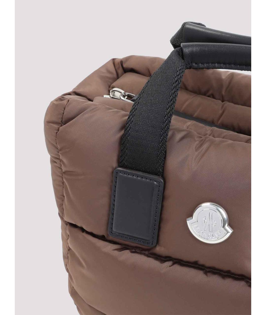 MONCLER Коричневая синтетическая сумка с короткими ручками, фото 3