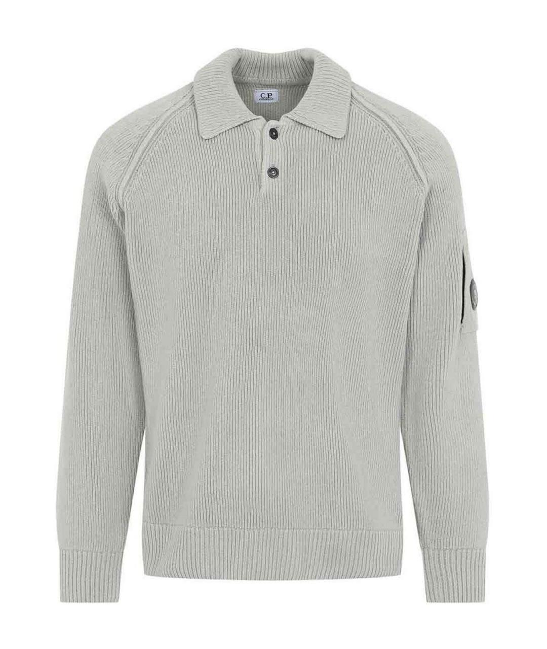 CP COMPANY Серое хлопковое поло с длинным рукавом, фото 1