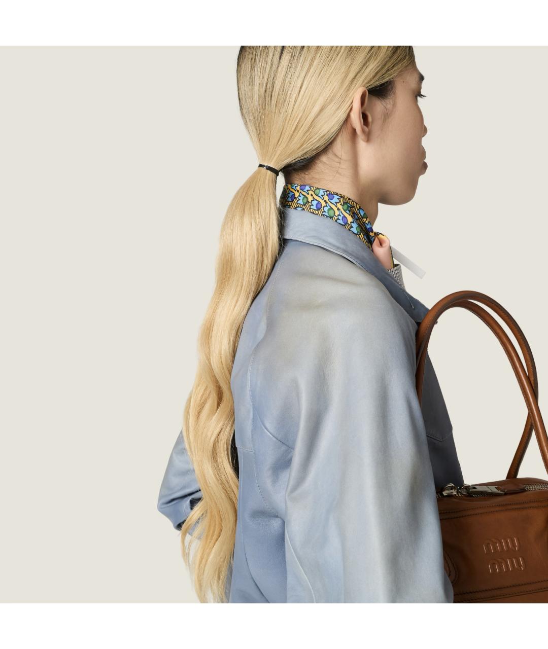 MIU MIU Синяя кожаная куртка, фото 7