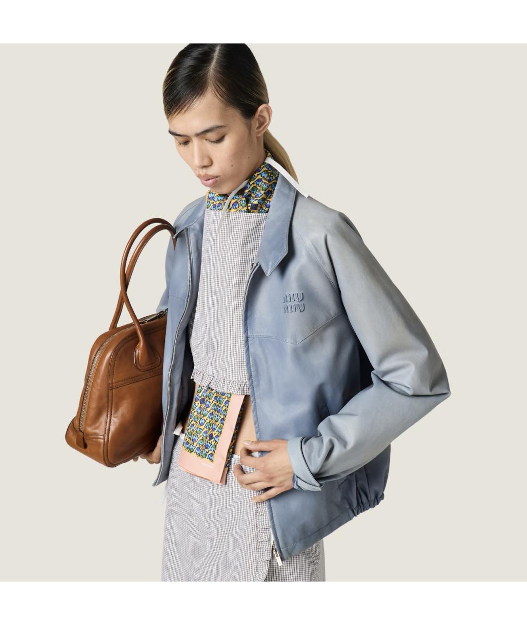 MIU MIU Синяя кожаная куртка, фото 8