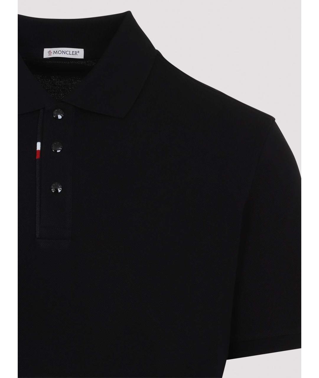 MONCLER Черное хлопковое поло с коротким рукавом, фото 3
