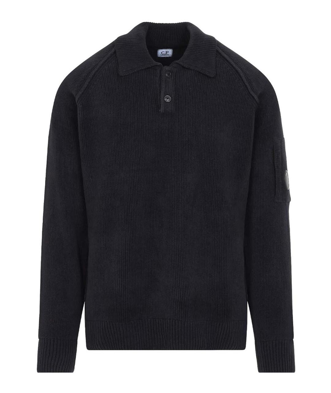 CP COMPANY Черное хлопковое поло с длинным рукавом, фото 1