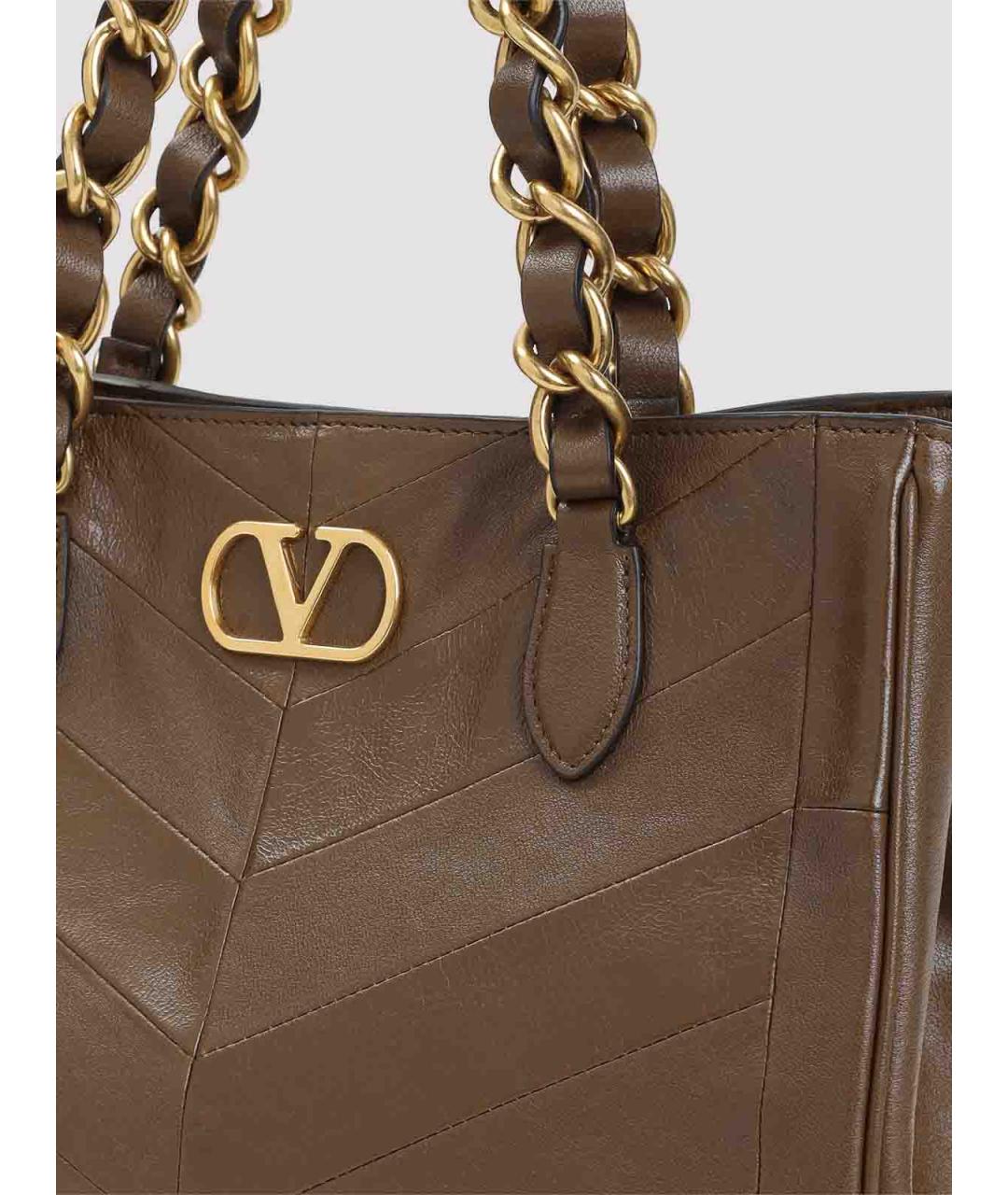 VALENTINO Хаки кожаная сумка тоут, фото 3
