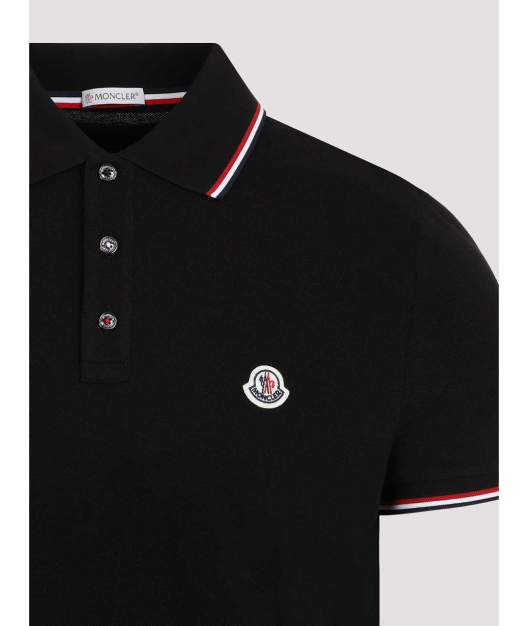 MONCLER Черное хлопковое поло с коротким рукавом, фото 3