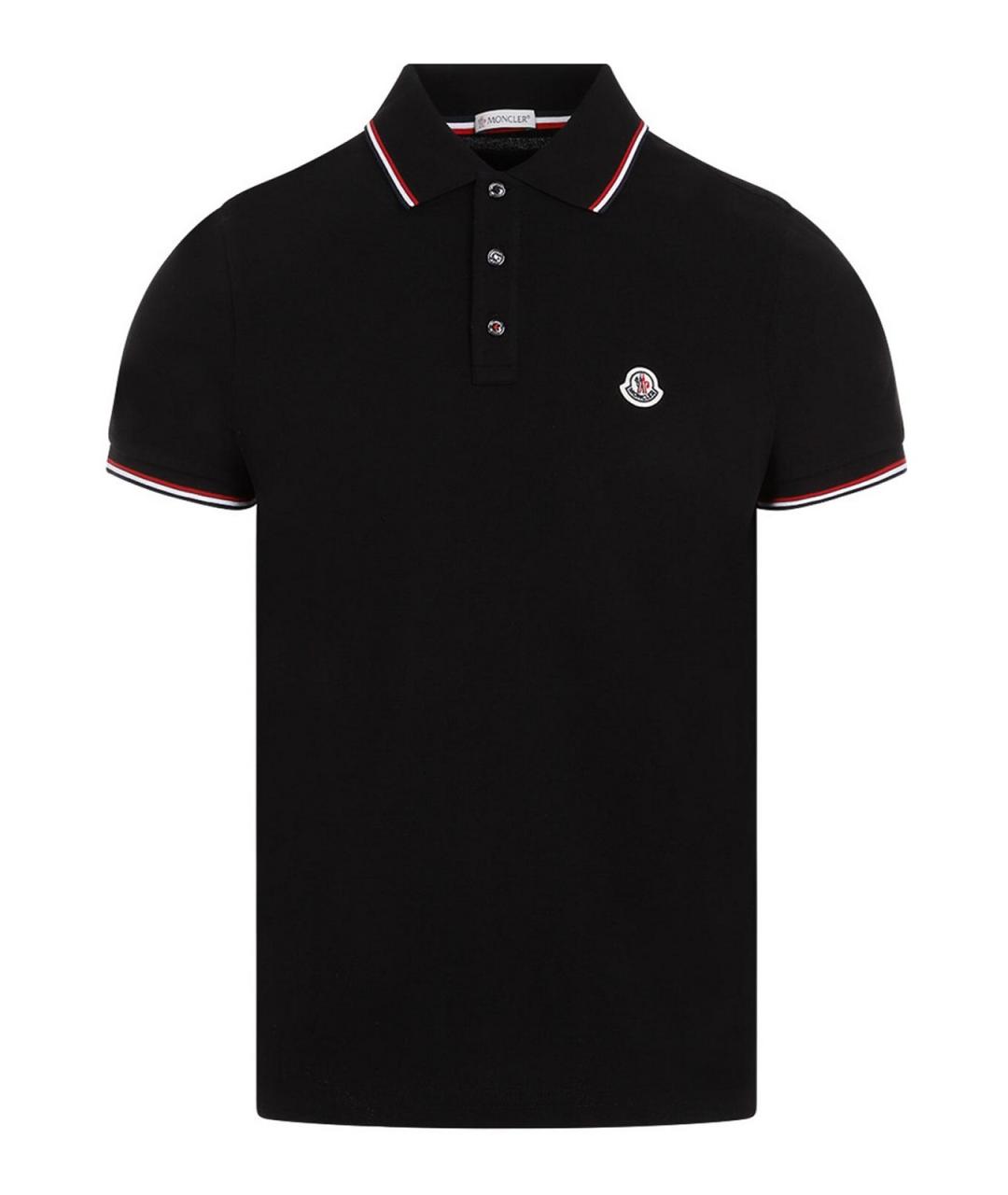 MONCLER Черное хлопковое поло с коротким рукавом, фото 1