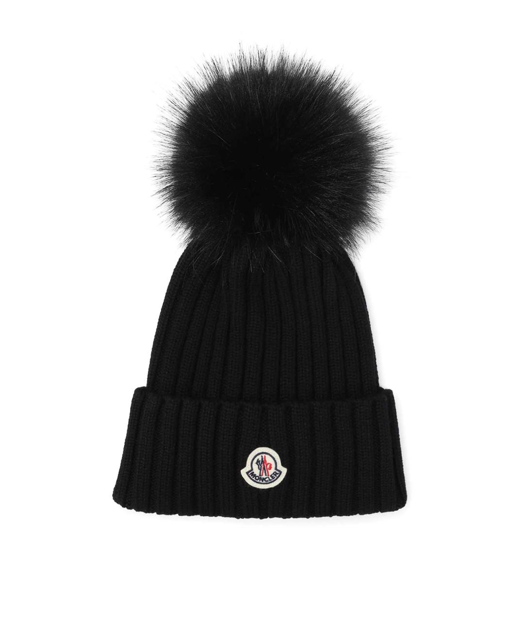 MONCLER Черная шерстяная шапка, фото 1