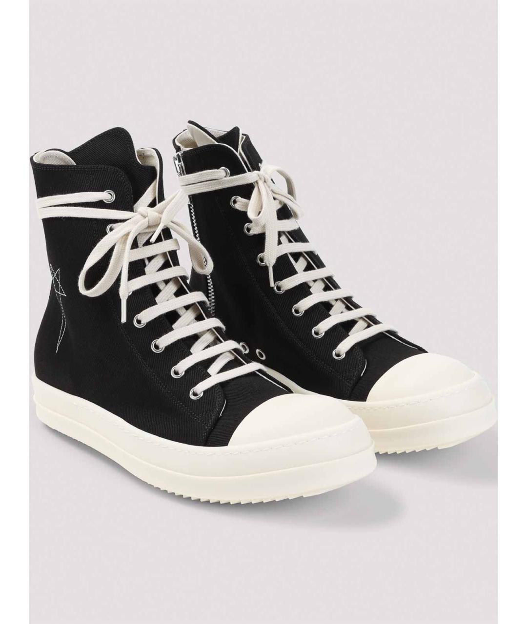 RICK OWENS Черные текстильные высокие кроссовки / кеды, фото 3