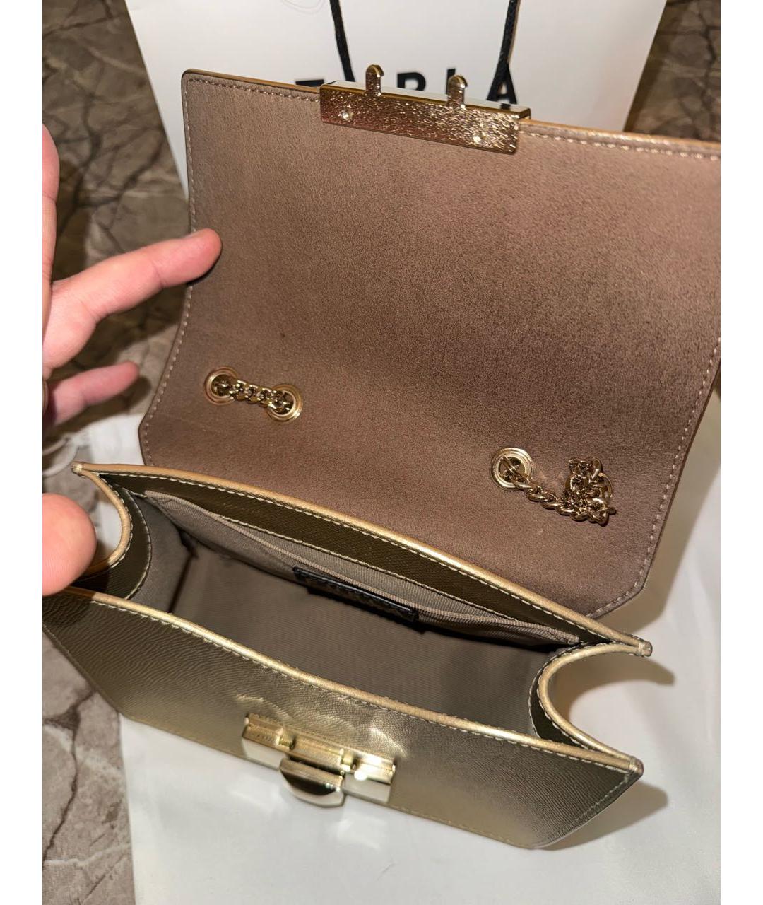 FURLA Золотая кожаная сумка через плечо, фото 4