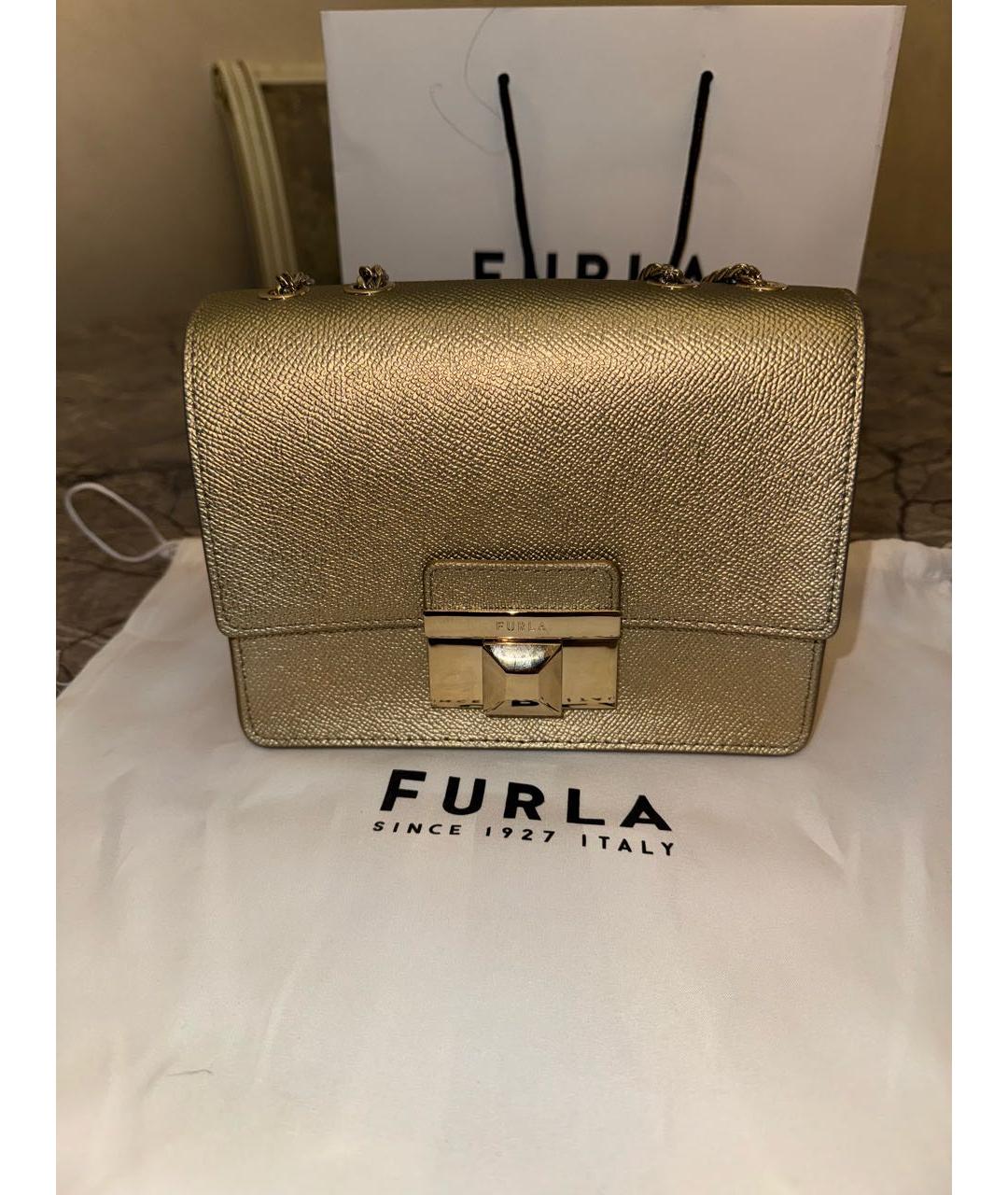 FURLA Золотая кожаная сумка через плечо, фото 6