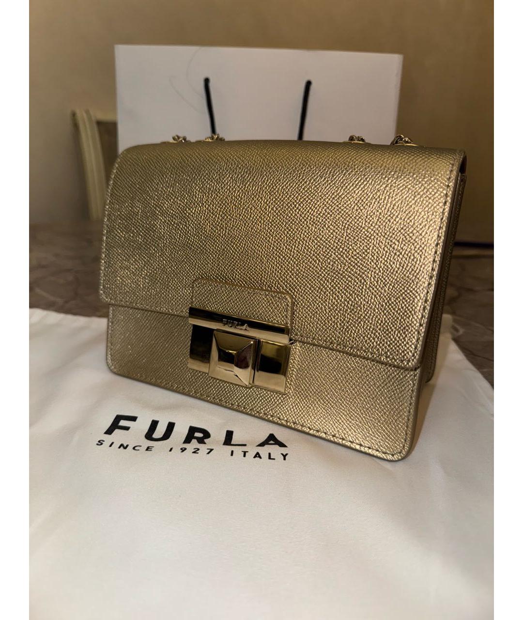 FURLA Золотая кожаная сумка через плечо, фото 2