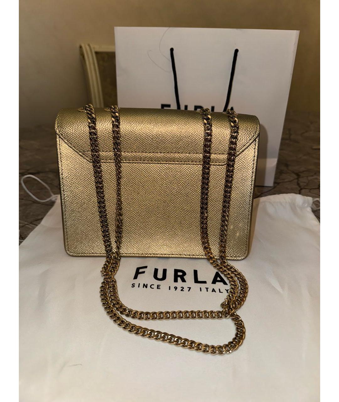 FURLA Золотая кожаная сумка через плечо, фото 3