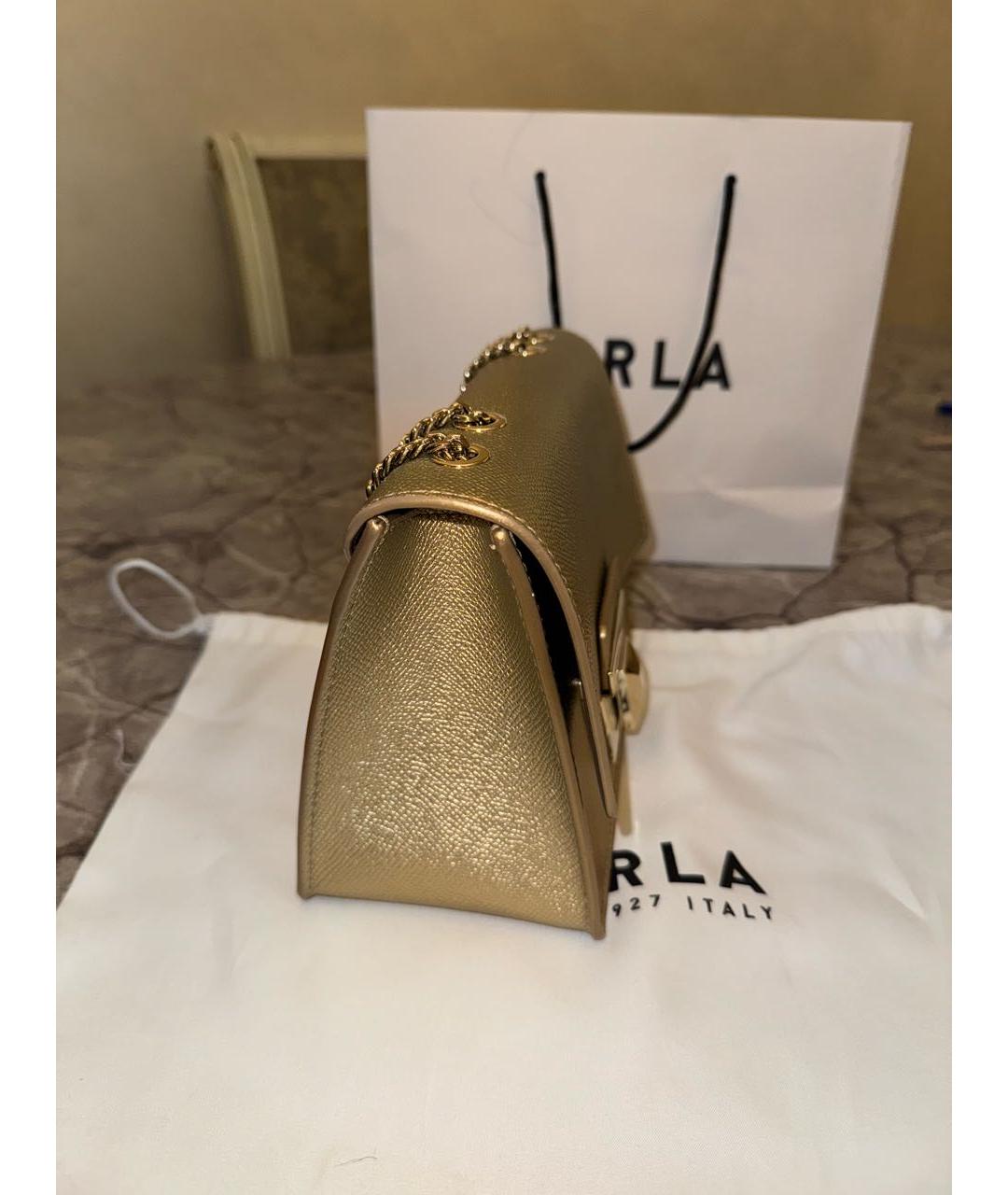 FURLA Золотая кожаная сумка через плечо, фото 5