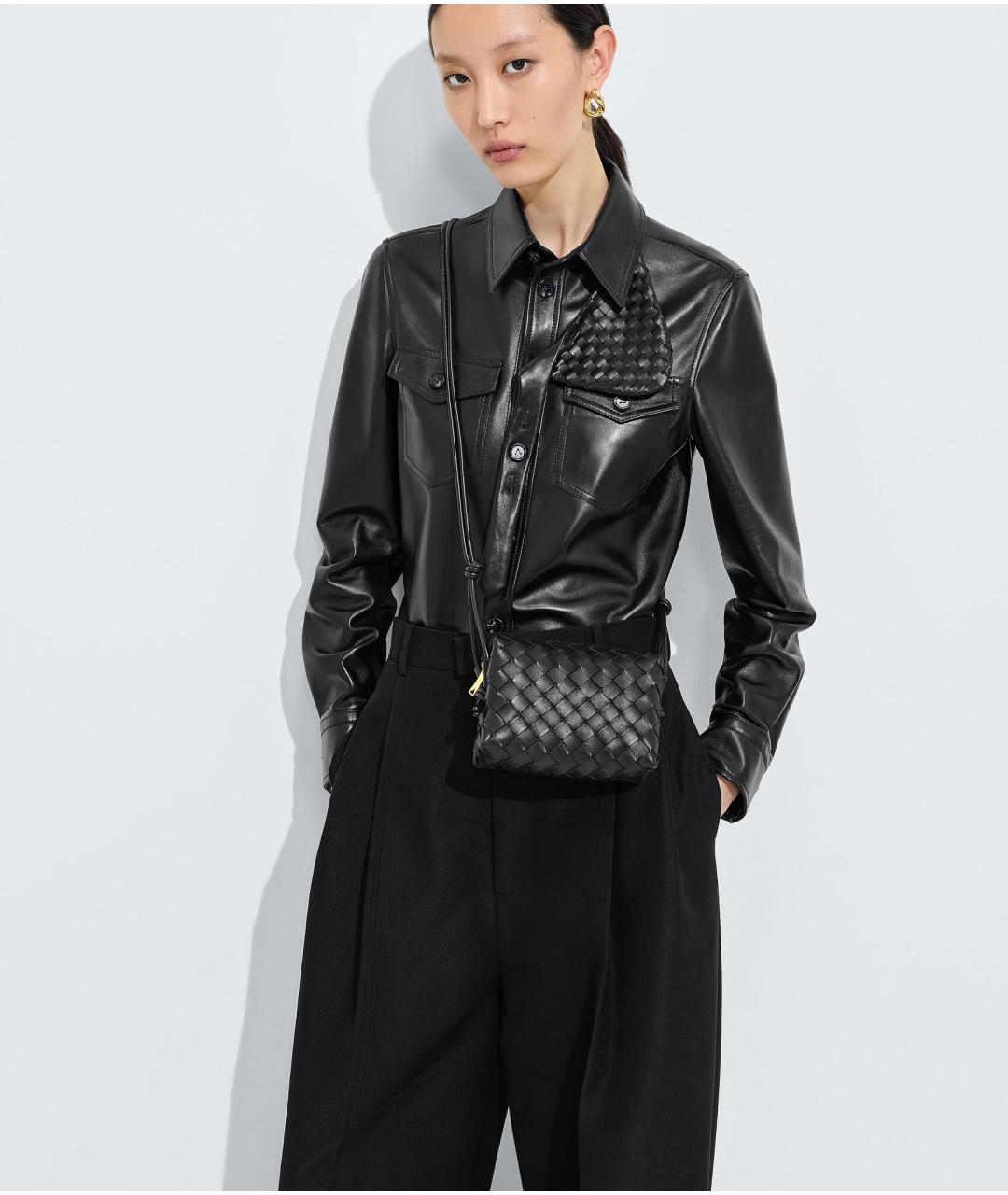 BOTTEGA VENETA Черная кожаная сумка через плечо, фото 4