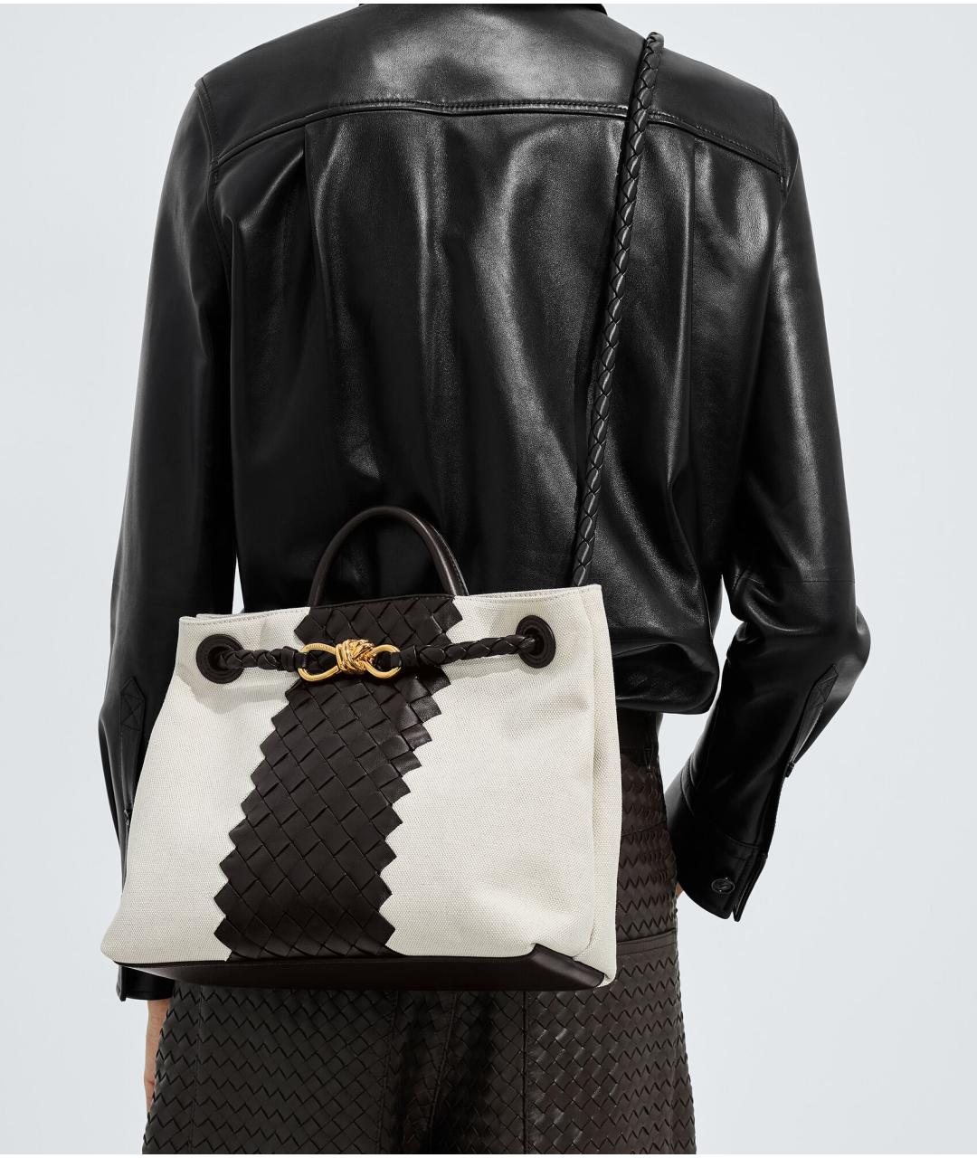 BOTTEGA VENETA Бежевая льняная сумка с короткими ручками, фото 2