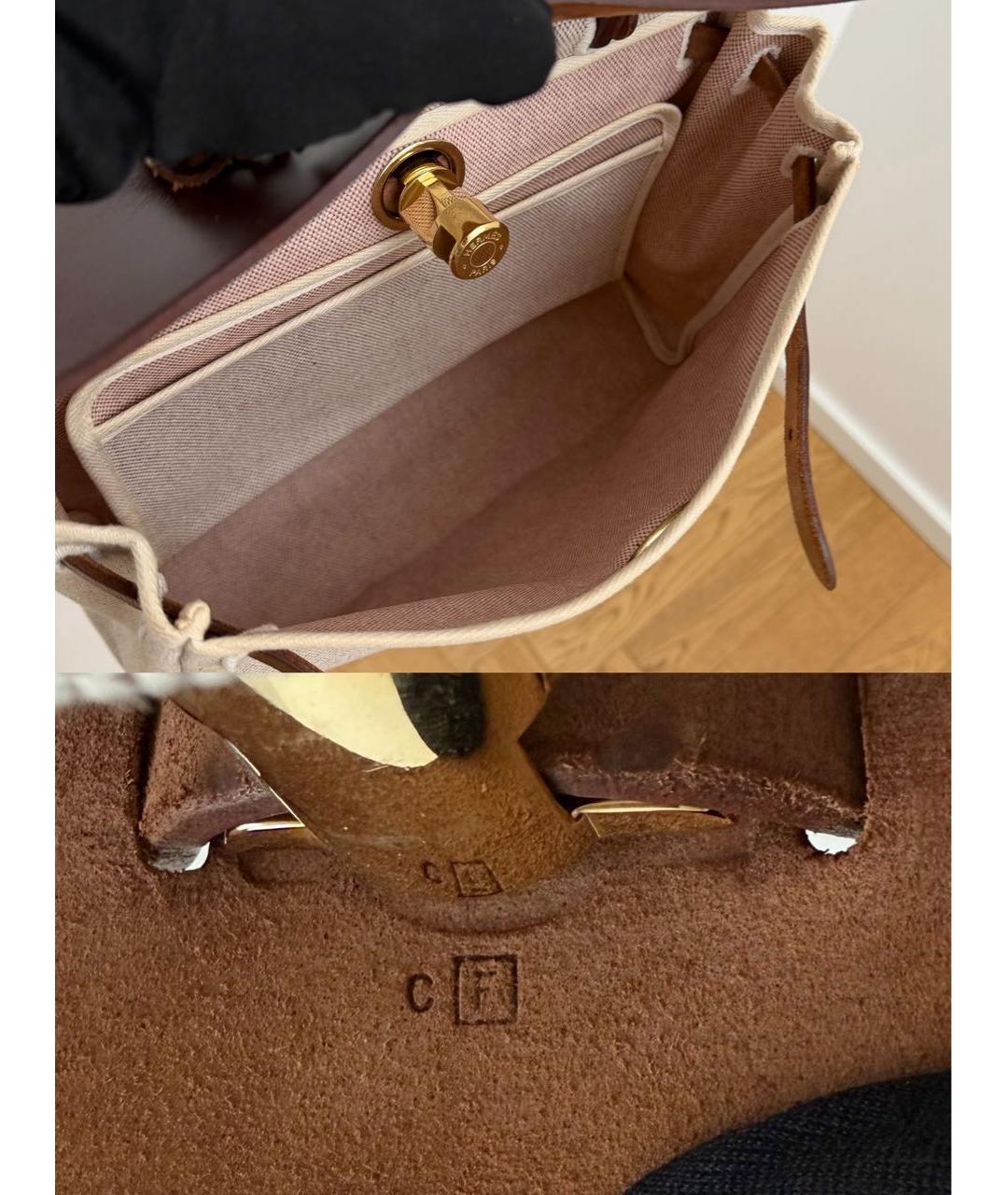 HERMES Коричневая хлопковая сумка с короткими ручками, фото 8