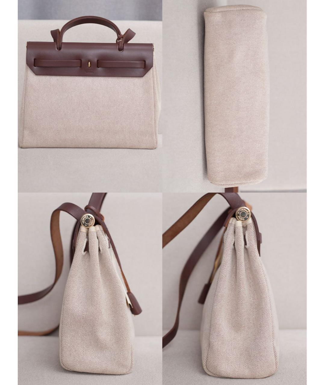HERMES Коричневая хлопковая сумка с короткими ручками, фото 6