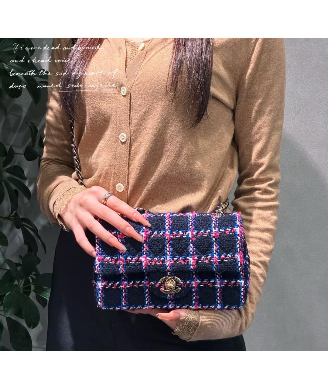 CHANEL Темно-синяя твидовая сумка через плечо, фото 4