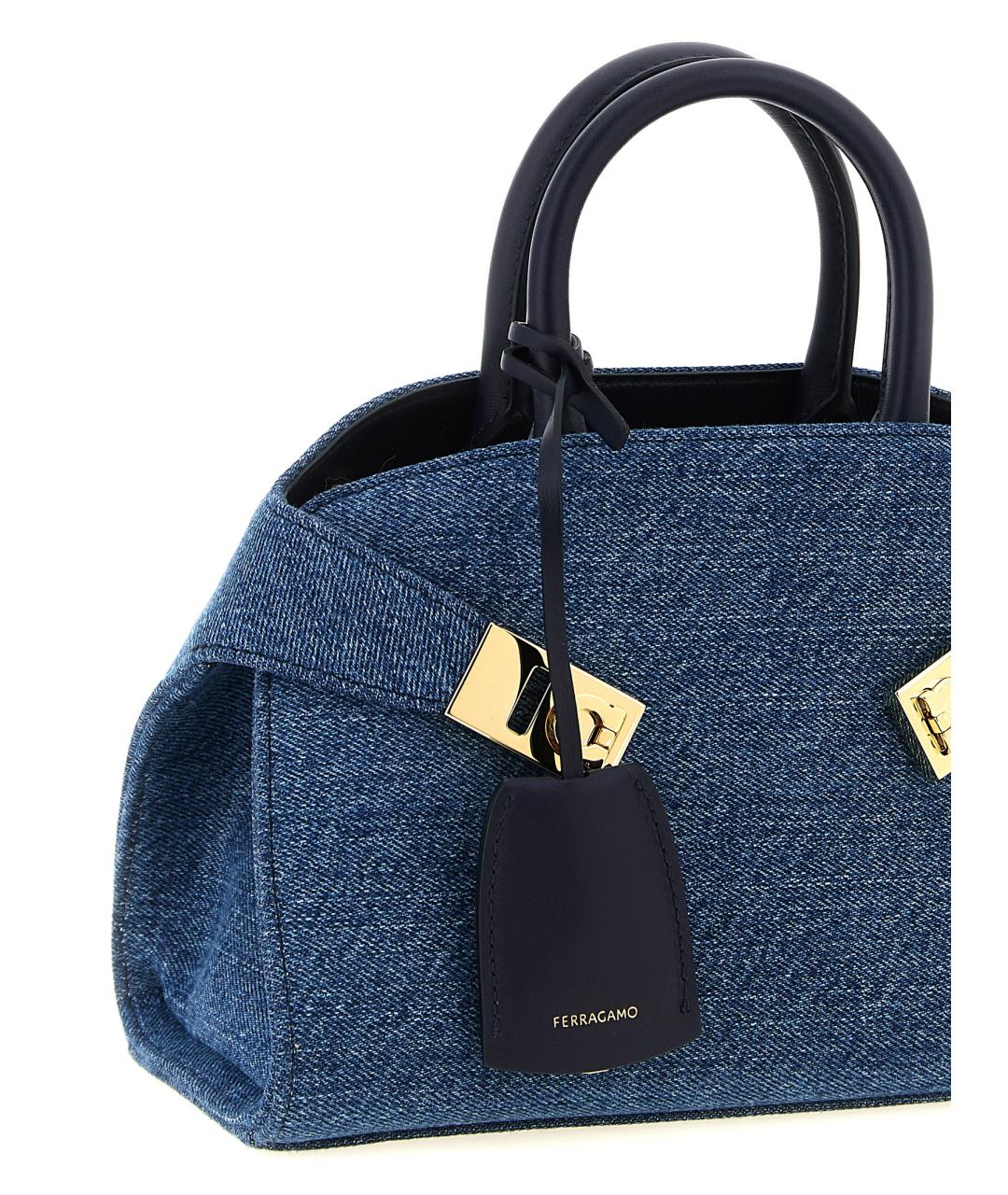 FERRAGAMO Синяя хлопковая сумка тоут, фото 3