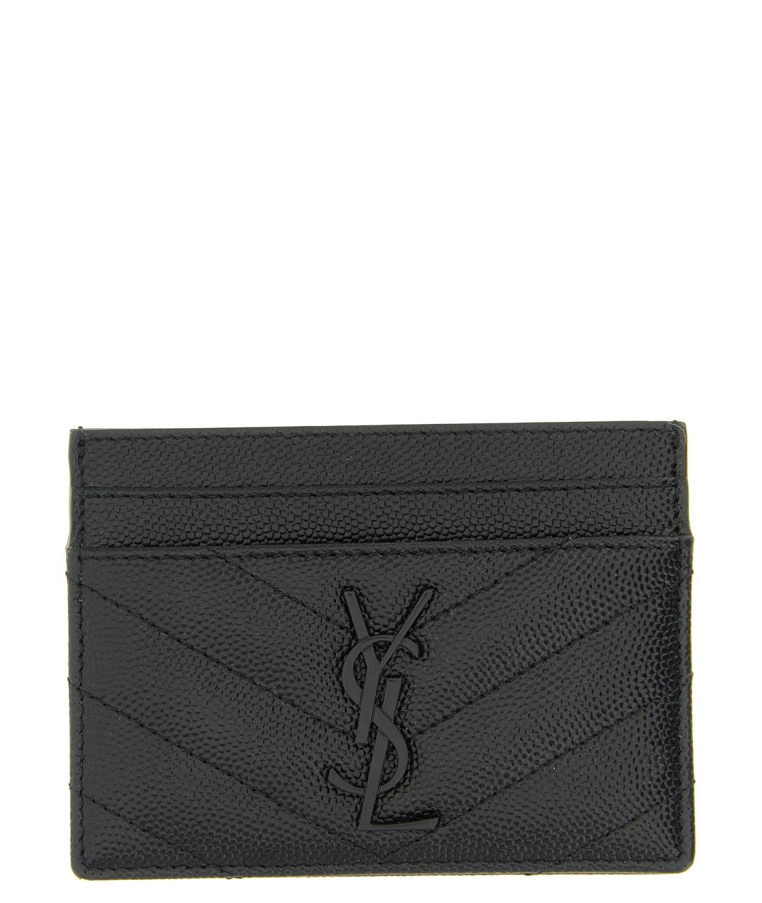 SAINT LAURENT Черный кожаный кардхолдер, фото 1