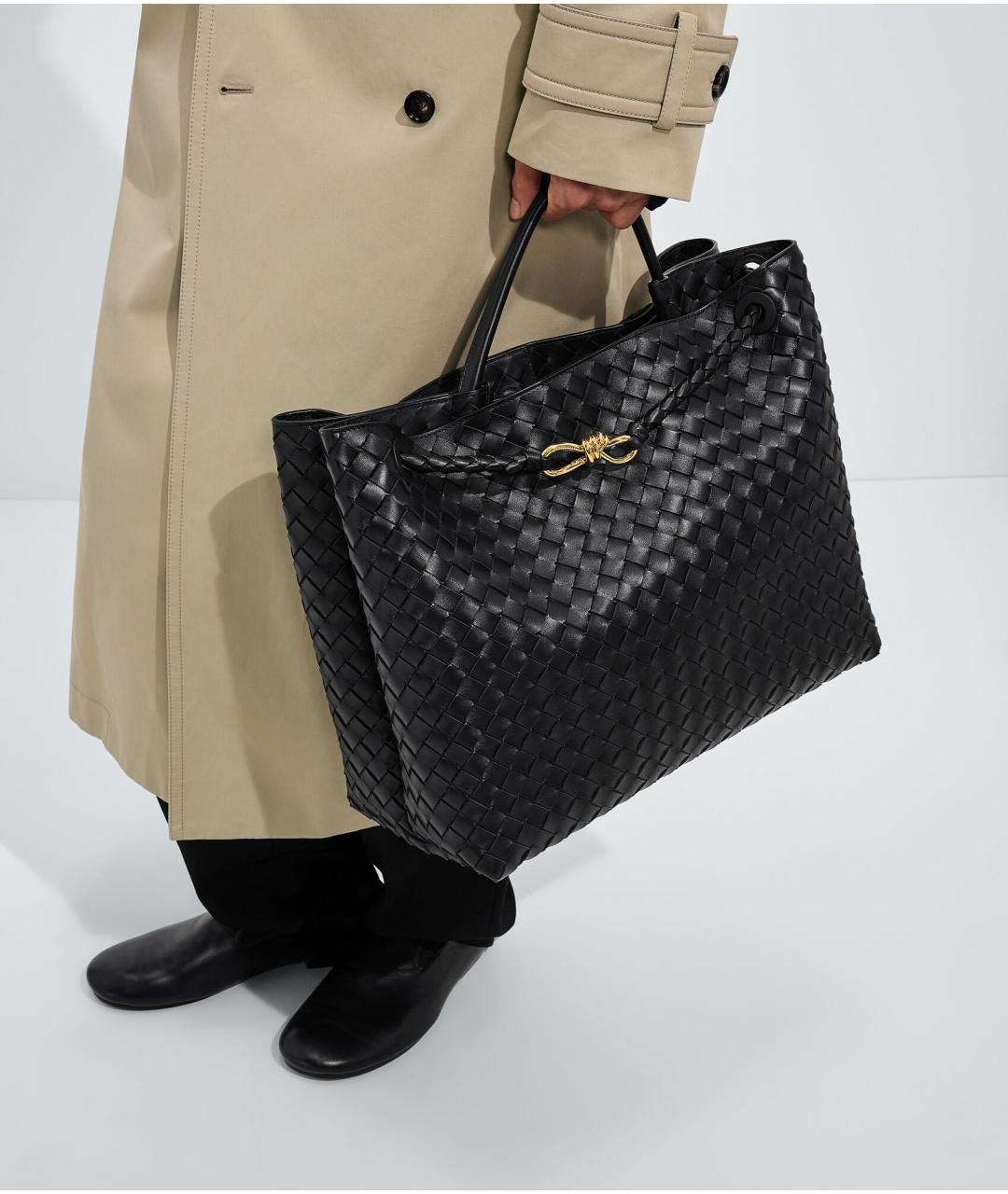 BOTTEGA VENETA Черная кожаная сумка тоут, фото 2