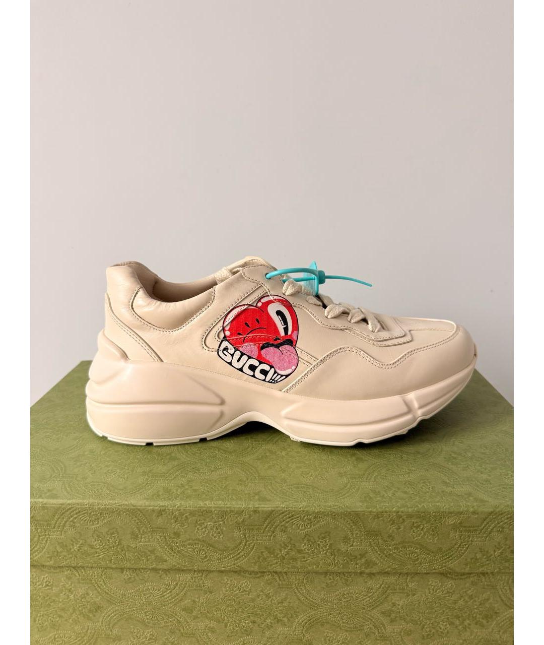 GUCCI Бежевые кожаные кроссовки, фото 9