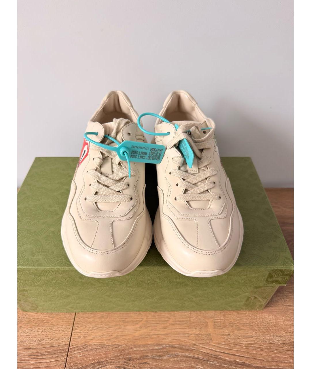 GUCCI Бежевые кожаные кроссовки, фото 2