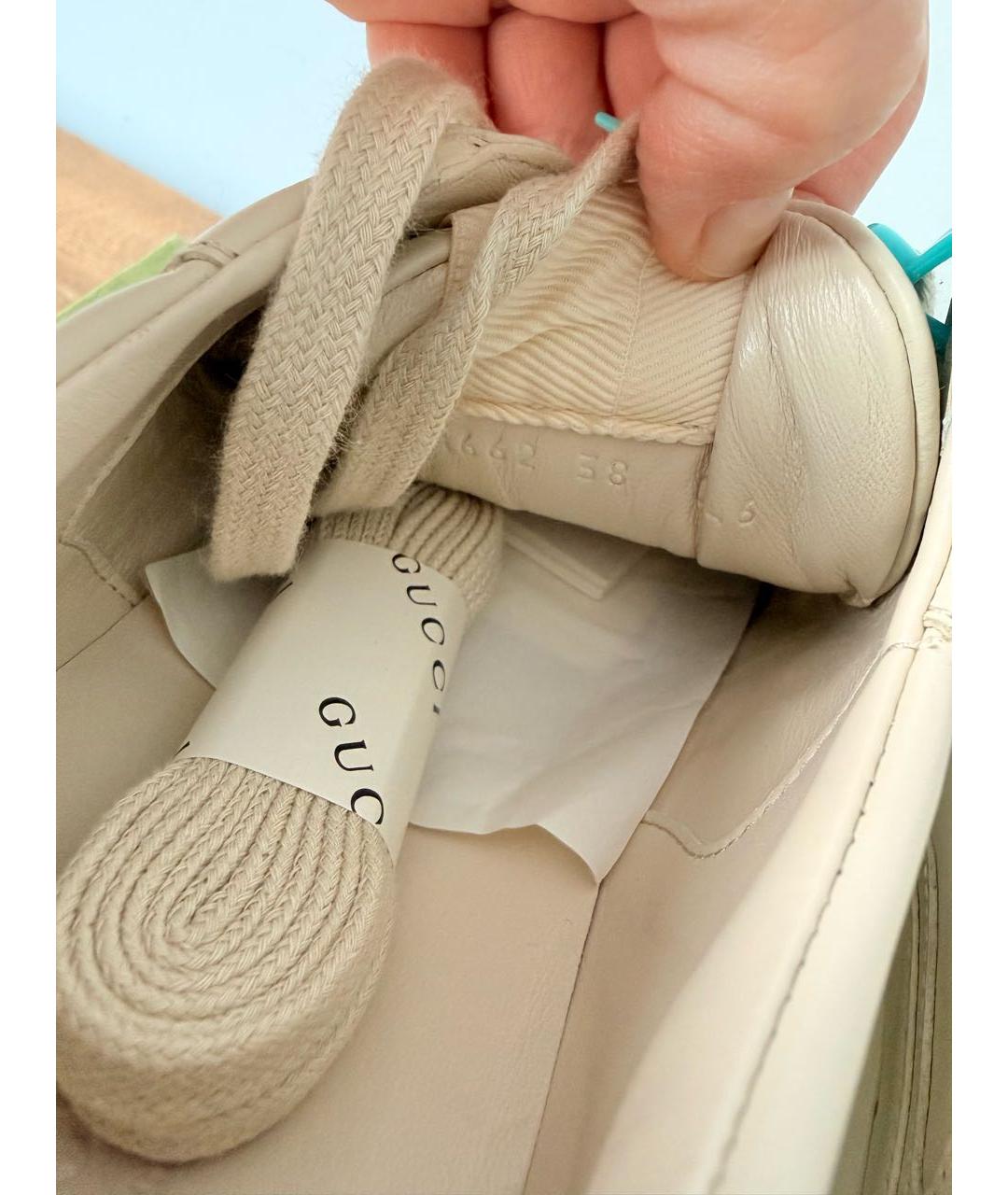 GUCCI Бежевые кожаные кроссовки, фото 8