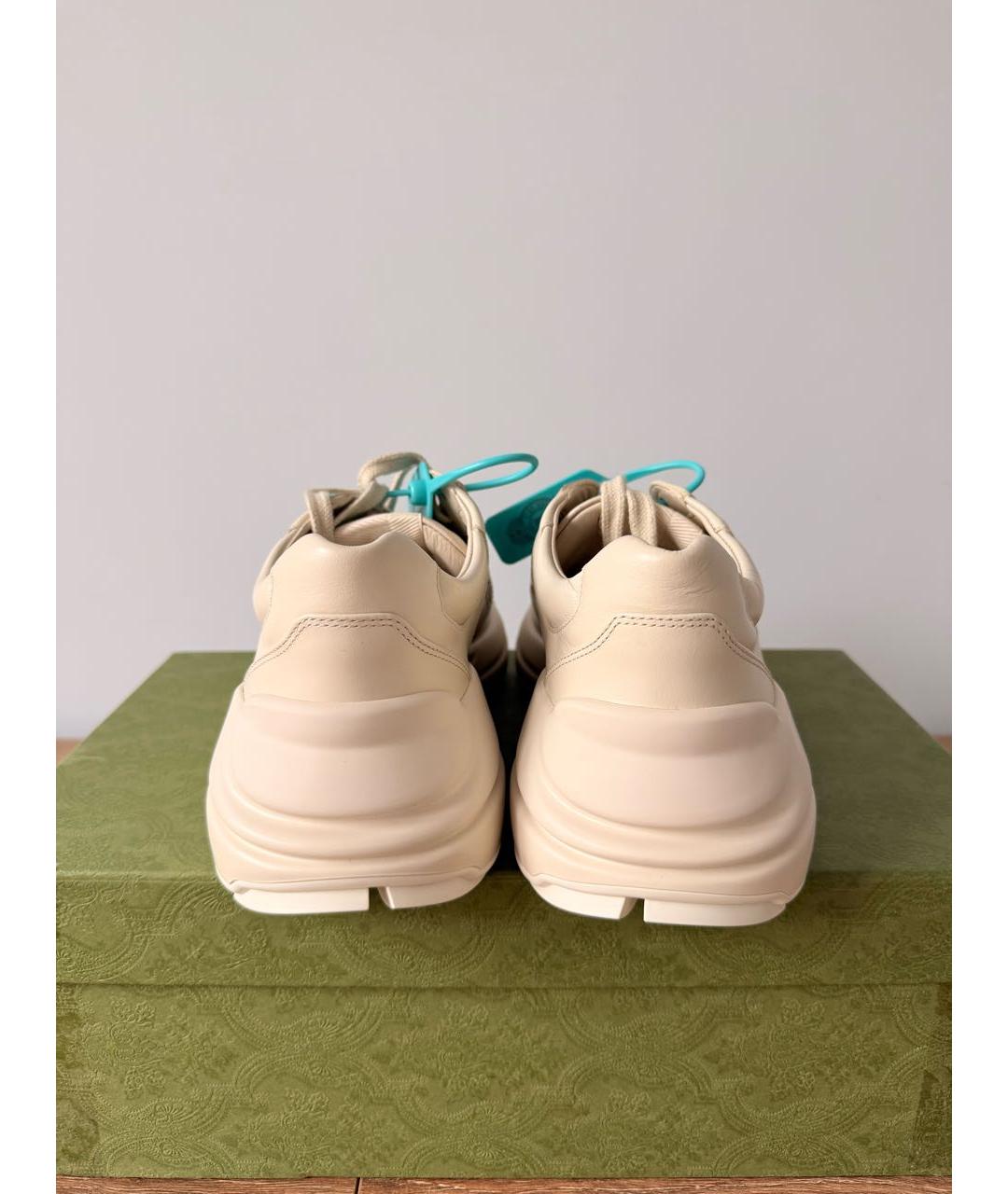GUCCI Бежевые кожаные кроссовки, фото 4