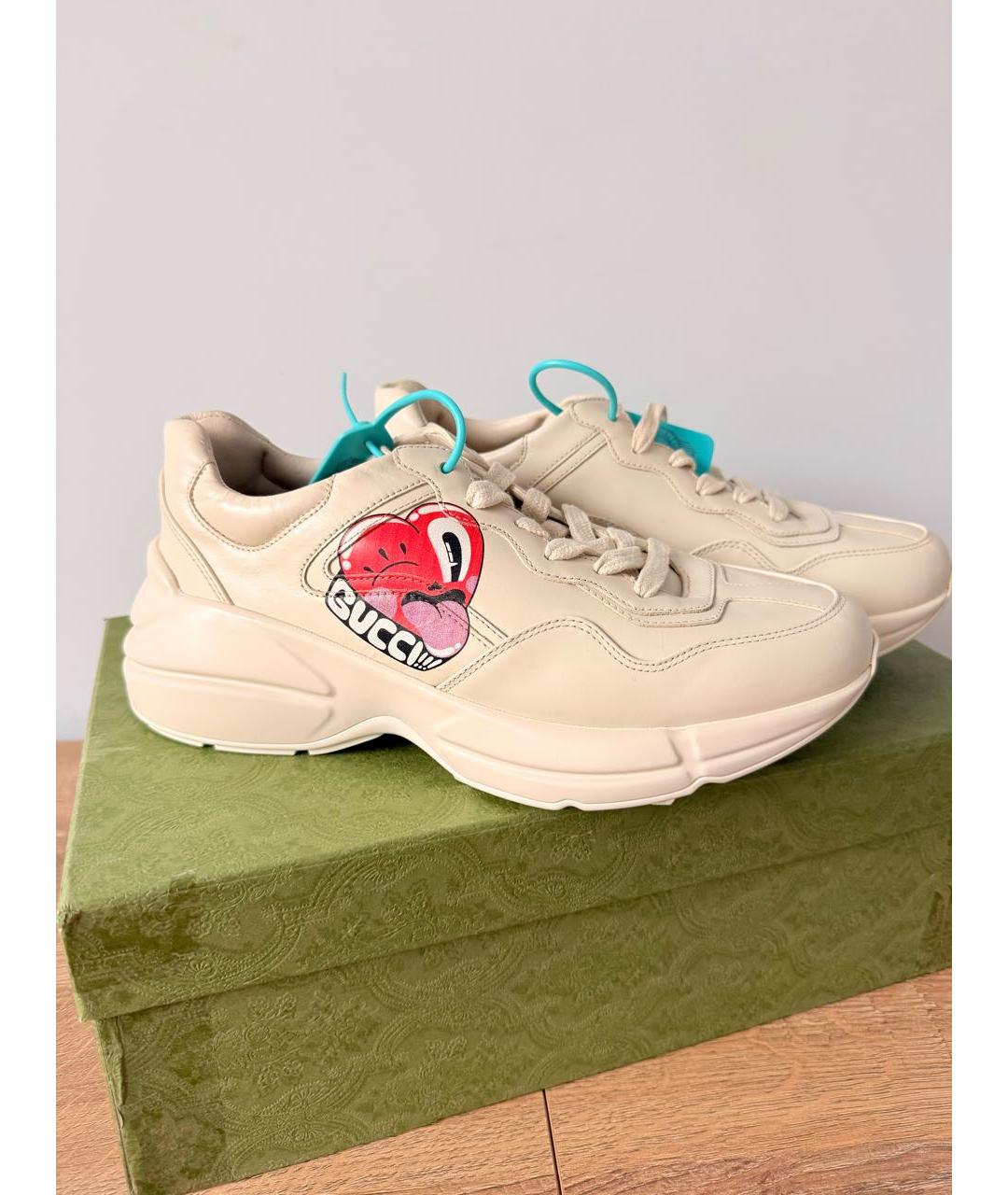 GUCCI Бежевые кожаные кроссовки, фото 7