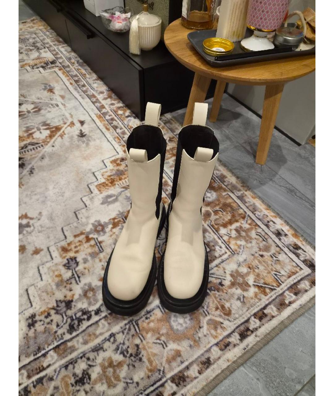 BOTTEGA VENETA Белые кожаные ботинки, фото 3