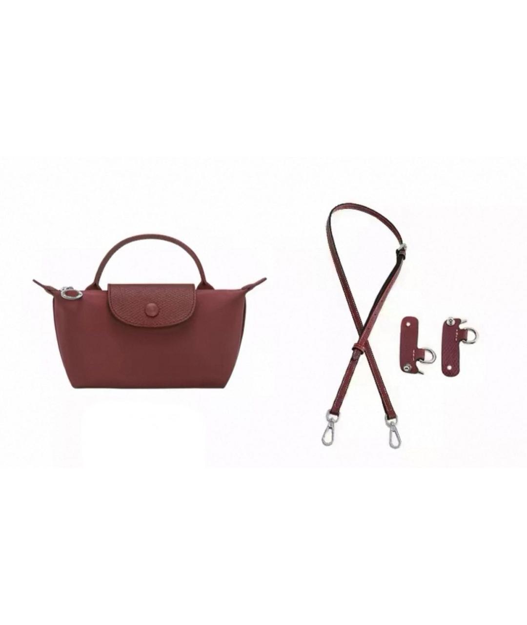 LONGCHAMP Бордовая сумка с короткими ручками из канвы, фото 2