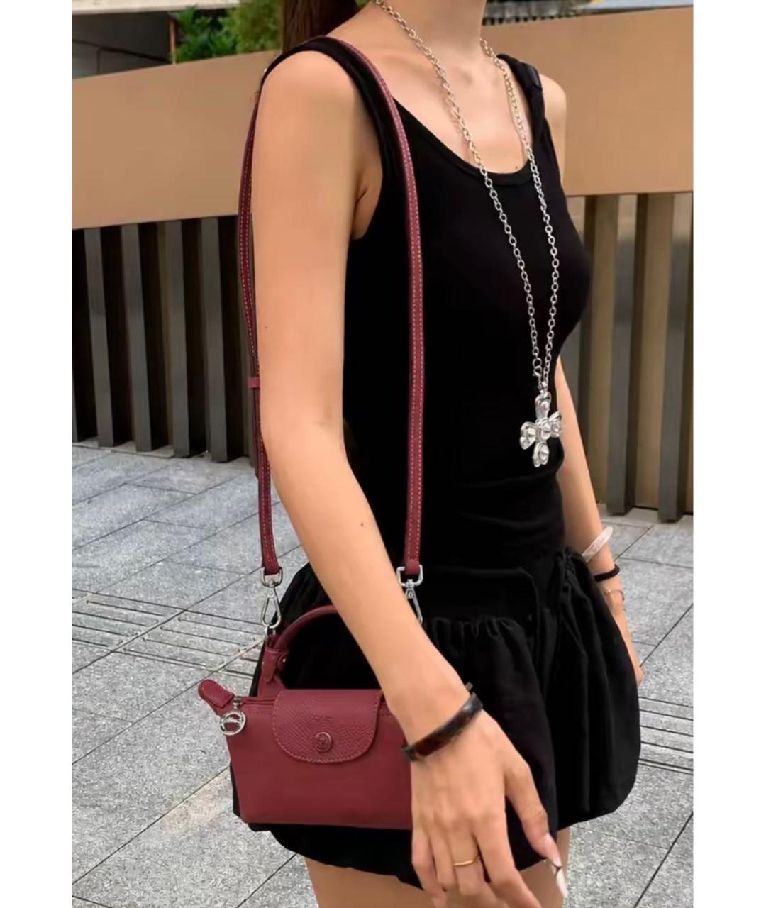 LONGCHAMP Бордовая сумка с короткими ручками из канвы, фото 7