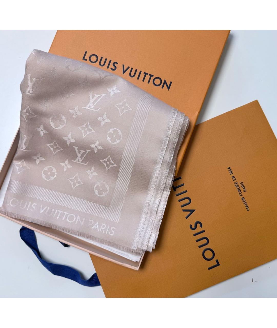 LOUIS VUITTON Бежевый шерстяной платок, фото 4