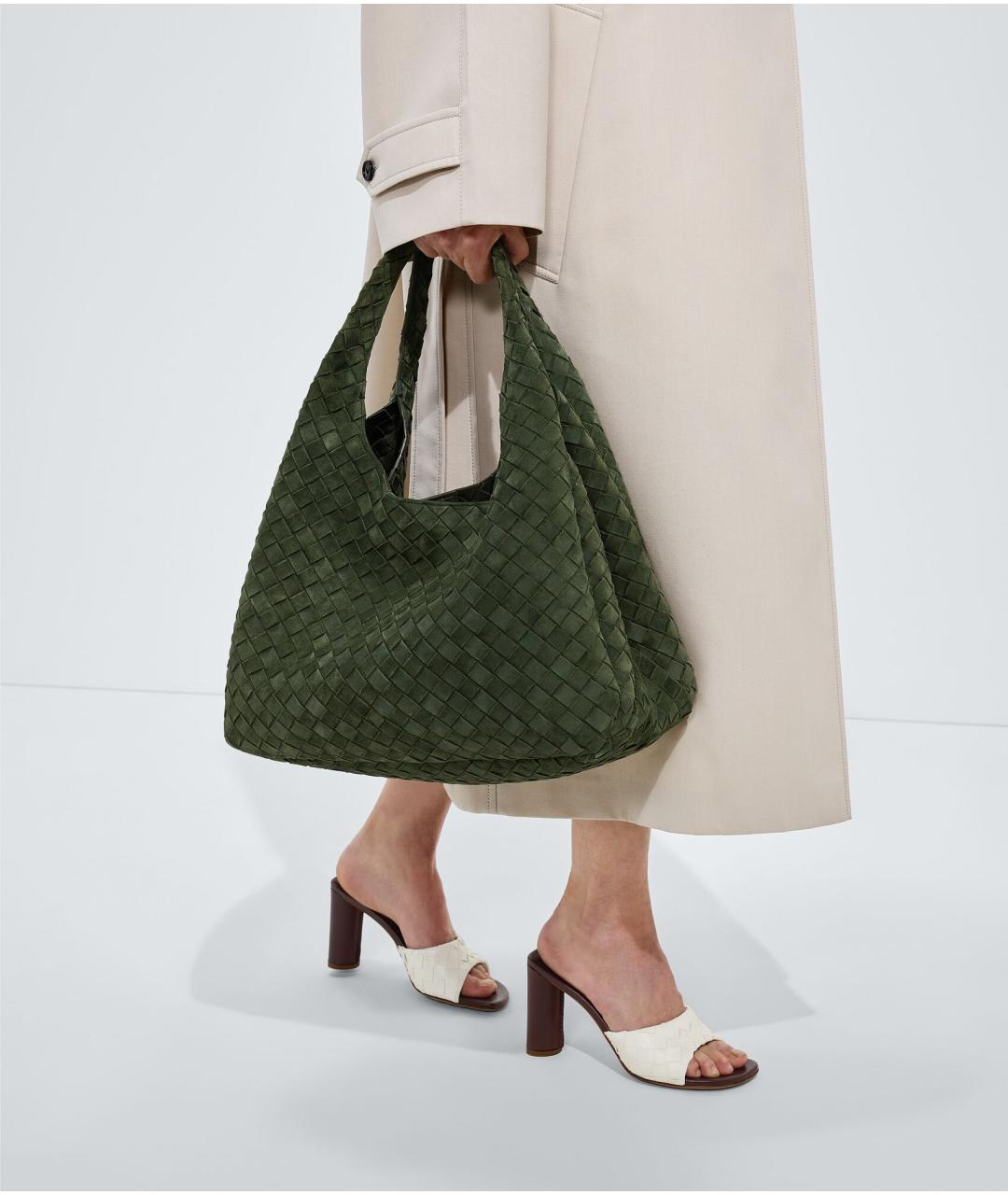 BOTTEGA VENETA Зеленая замшевая сумка тоут, фото 5