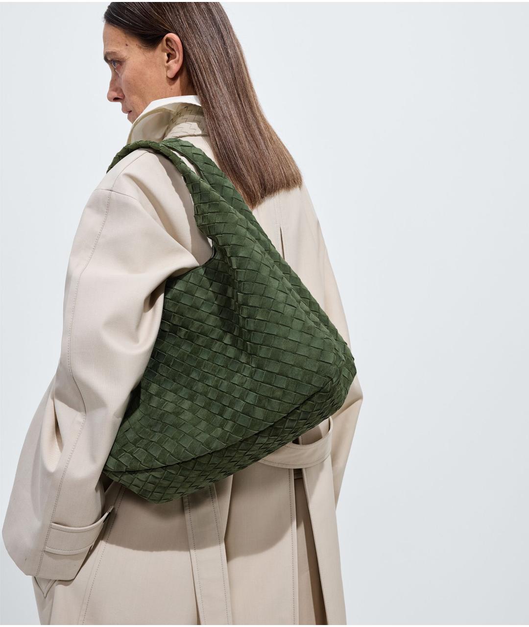 BOTTEGA VENETA Зеленая замшевая сумка тоут, фото 2