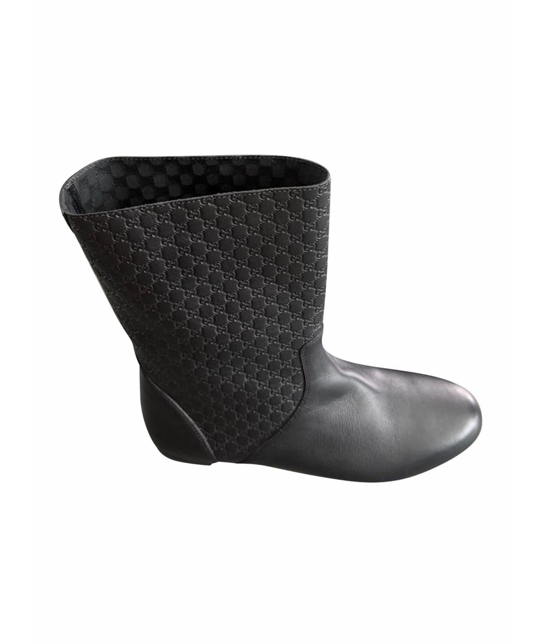 GUCCI Черные кожаные сапоги, фото 1