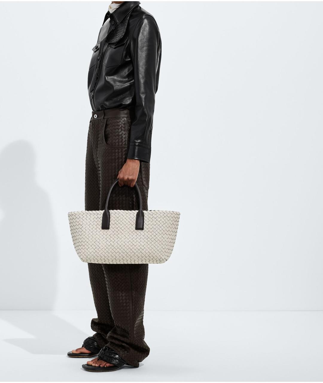 BOTTEGA VENETA Бежевая льняная сумка тоут, фото 2