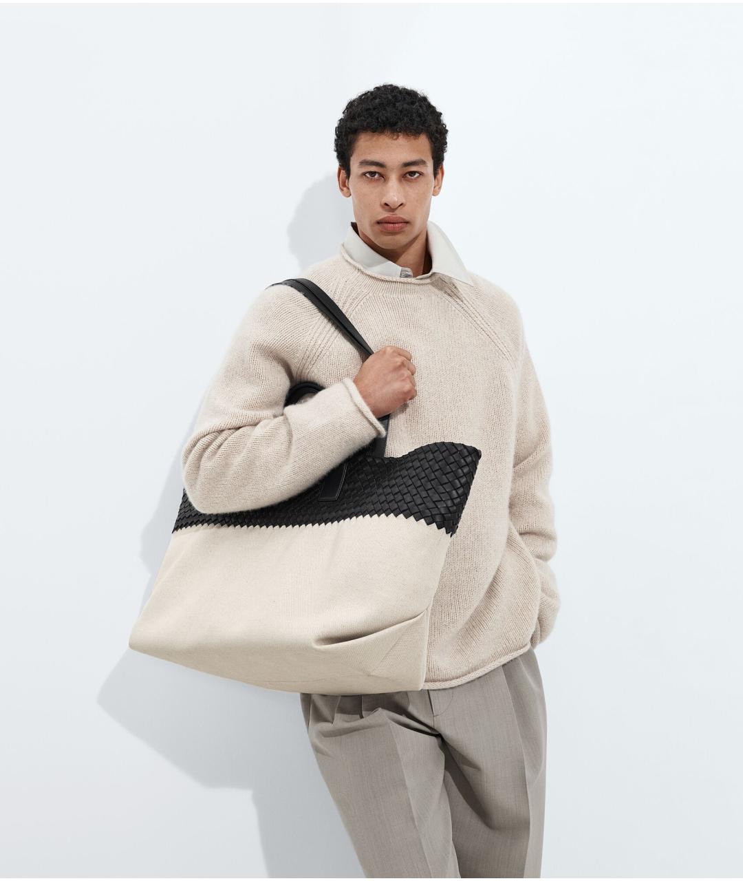 BOTTEGA VENETA Бежевая льняная сумка тоут, фото 2