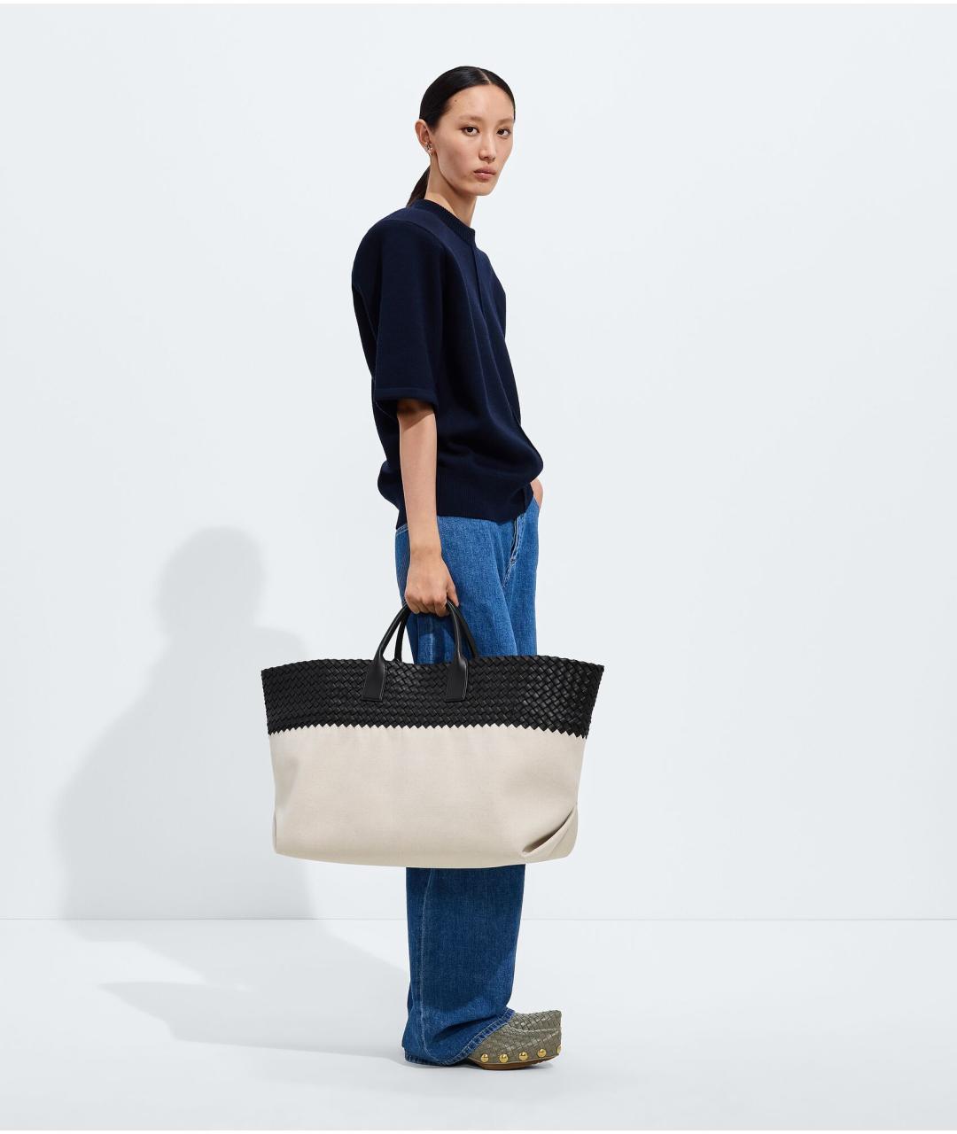 BOTTEGA VENETA Бежевая льняная сумка тоут, фото 5