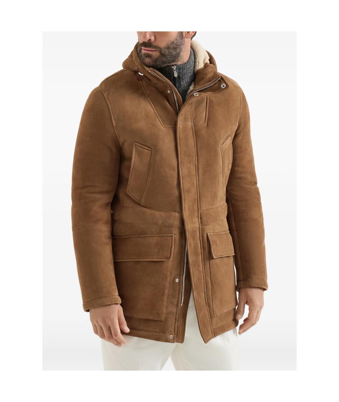 BRUNELLO CUCINELLI Коричневая кожаная дубленка/шуба, фото 5