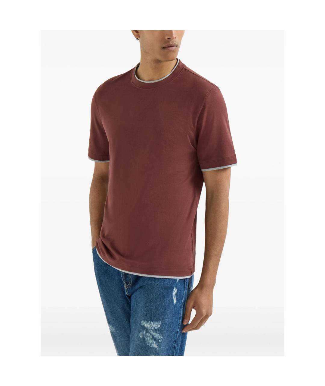 BRUNELLO CUCINELLI Коричневая хлопковая футболка, фото 4