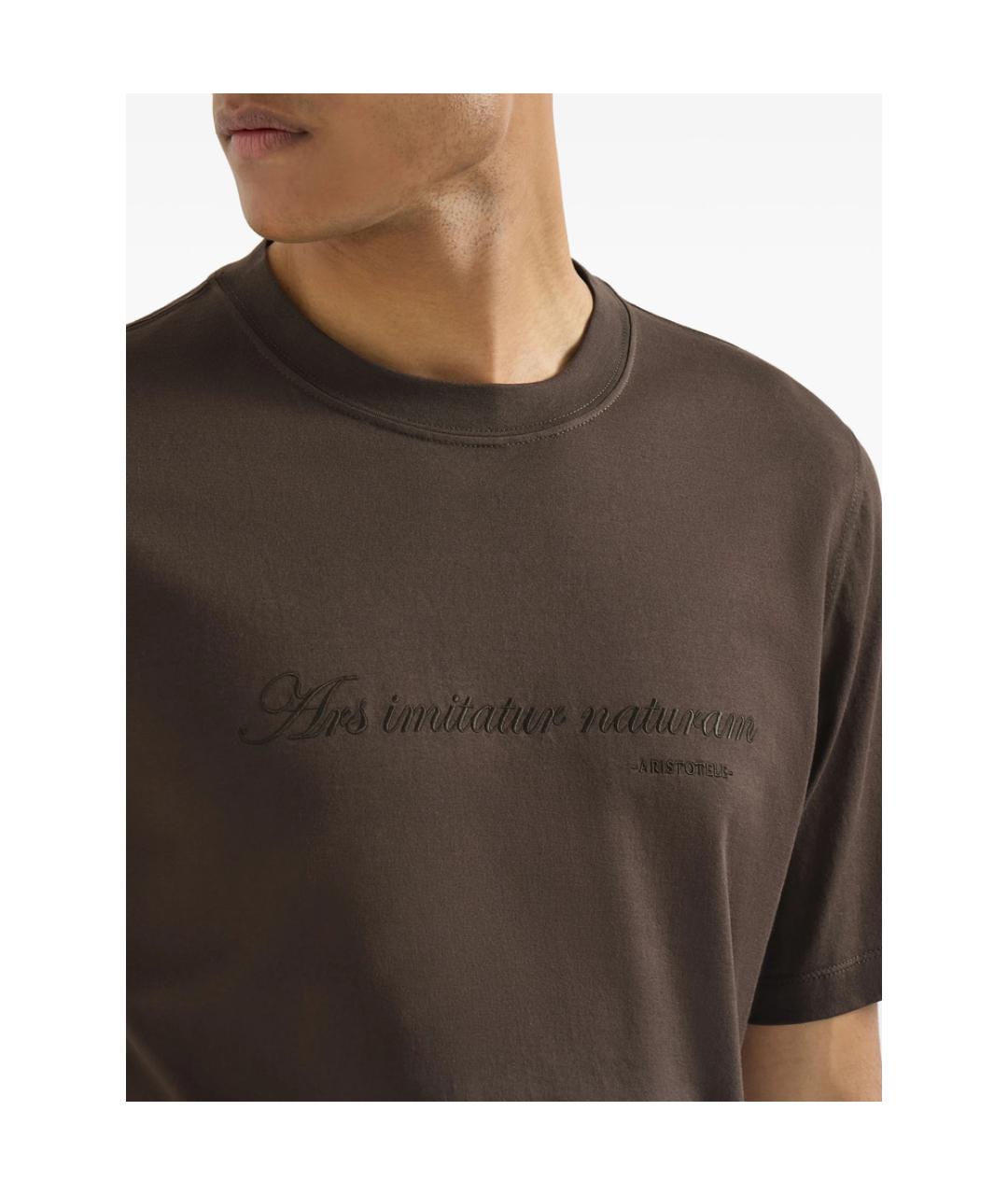 BRUNELLO CUCINELLI Коричневая хлопковая футболка, фото 2